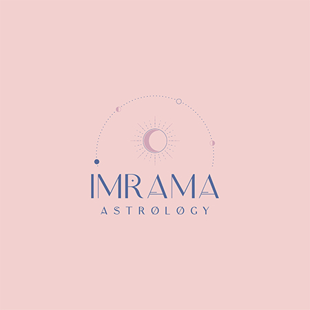 Imrama Astrology Logo design with sun and moons on pink background